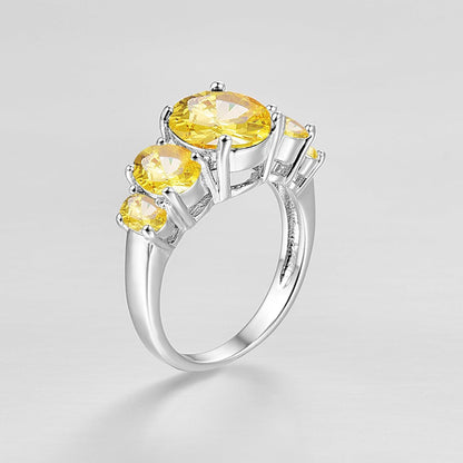 Oval Crystal Stone Ring | Platinum-Plated Coloured Gemstone Ring for Women