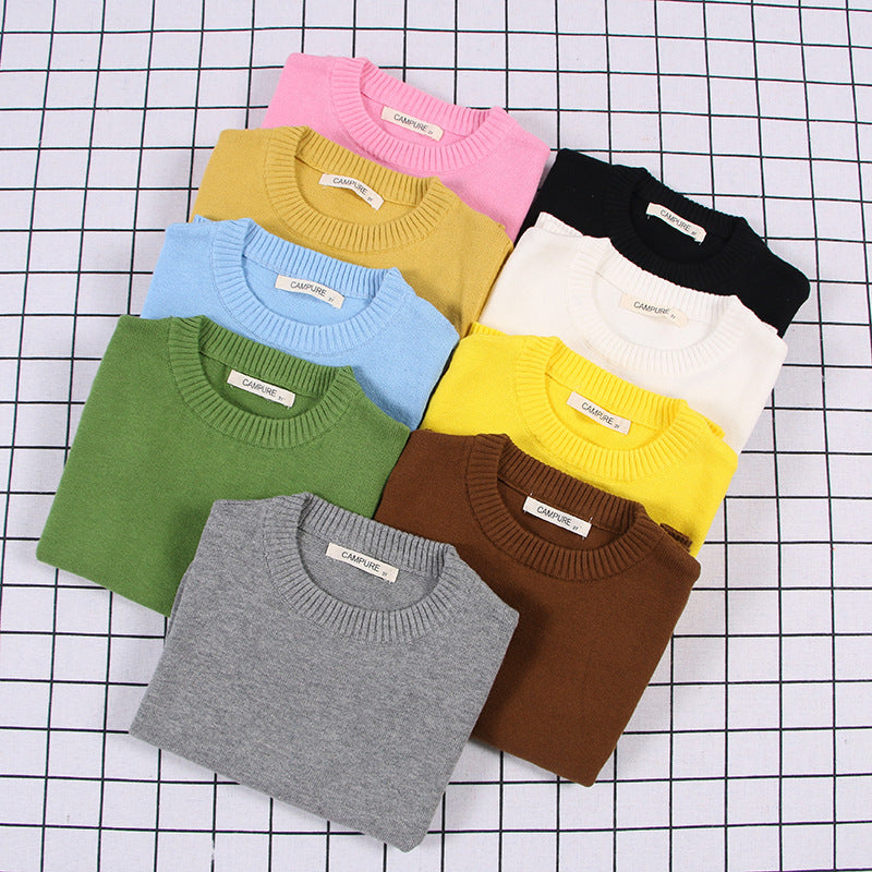 Children's Solid Colour Knitted Cotton Pullover Sweater | Boys & Girls | Age 12M-8Y