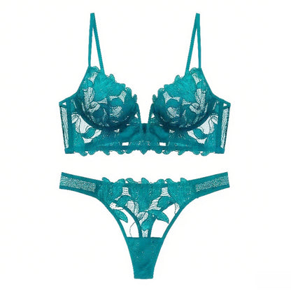 Women's Deep V Lace Lingerie Set | Push-Up Bra & Knicker Set