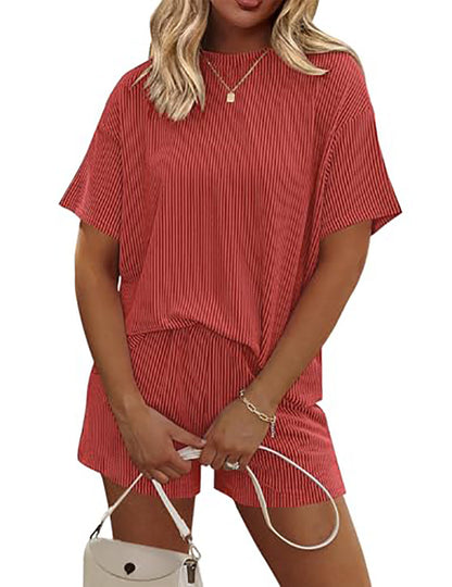 Women's Striped Casual Two-Piece Set — T-Shirt & Trousers
