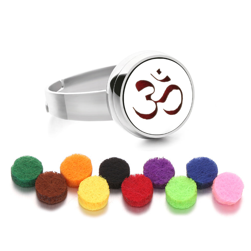 Stainless Steel Essential Oil Aromatherapy Ring | 15 Designs | Includes Cotton Pads