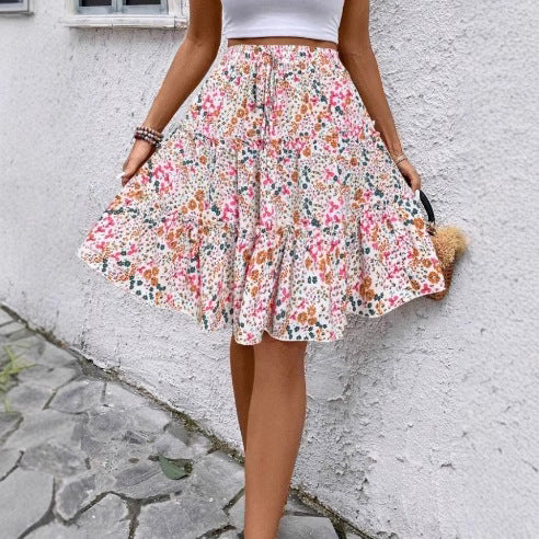 Women's Printed Ruffle-Trim Stretch Skirt | S-2XL