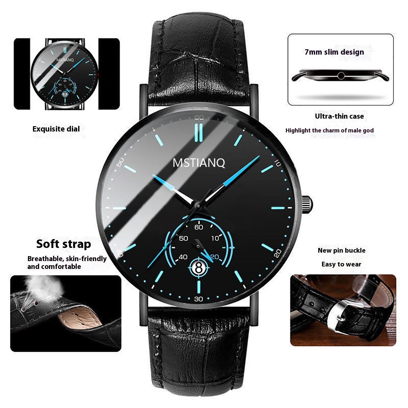 Men’s Casual Alloy Watch – 10mm, 4 Dial Colours, 3 Strap Styles