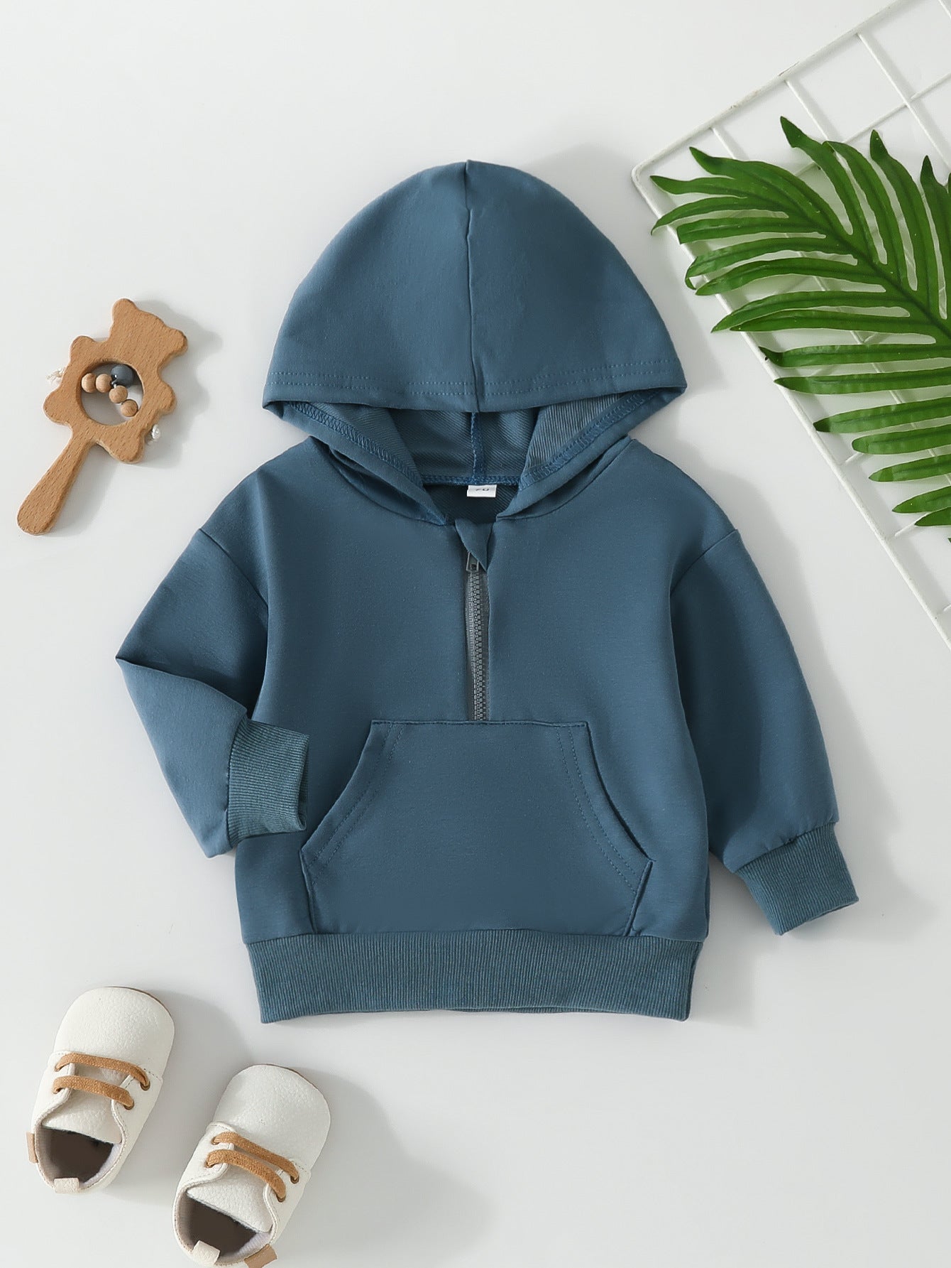 Children's Half-Zip Cotton Hoodie | Solid Colour Toddler & Kids Sweater