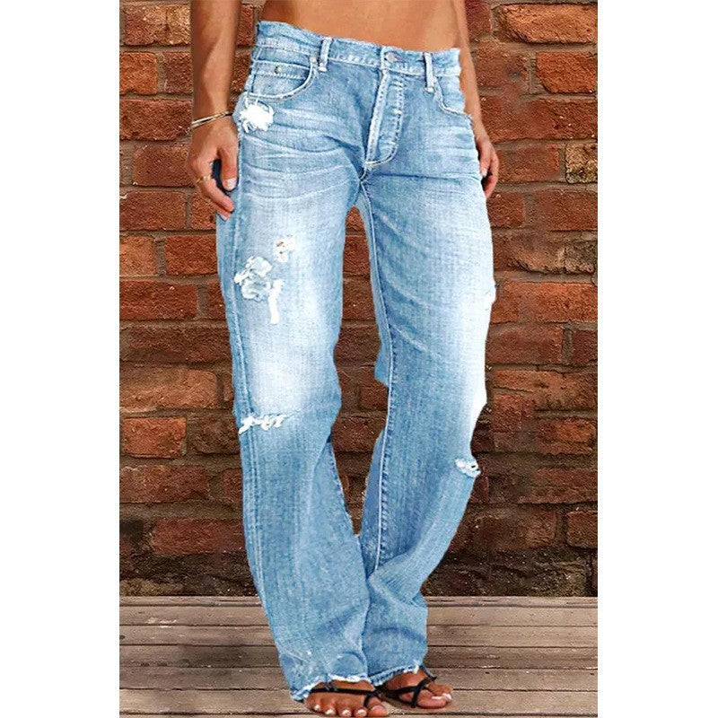 Women's High-Waist Loose Fit Jeans - Raw Hem, 10 Colours, S-5XL