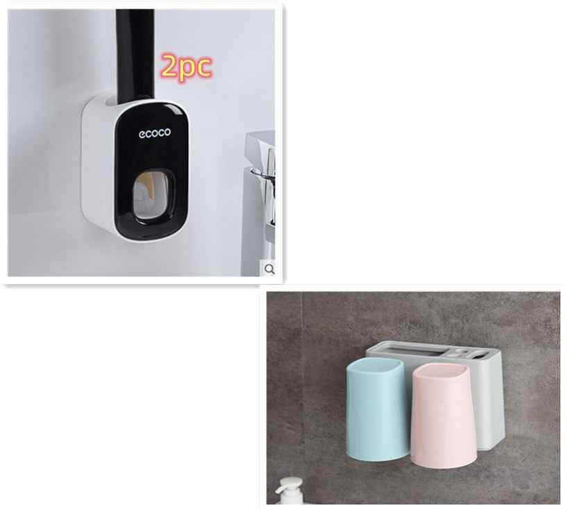 Wall-Mounted Automatic Toothpaste Dispenser & Toothbrush Holder Set