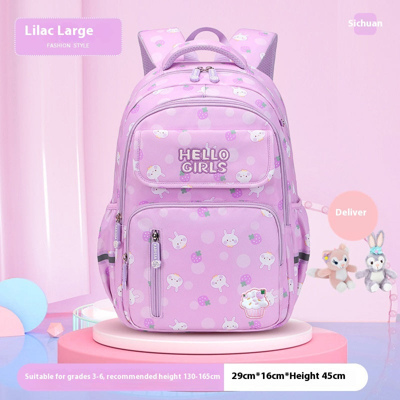 Kids' Rabbit Cartoon School Backpack – Spine Protection & Waterproof, Ages 6–12
