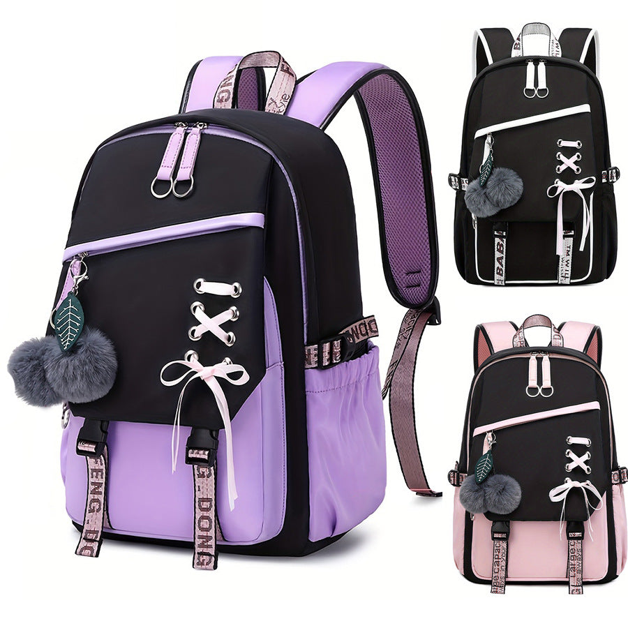 Girls' Cute Bow Backpack – Sweet Solid Colour School & Everyday Bag