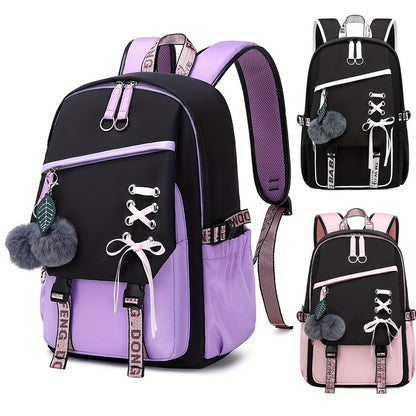 Girls' Cute Bow Backpack – Sweet Solid Colour School & Everyday Bag