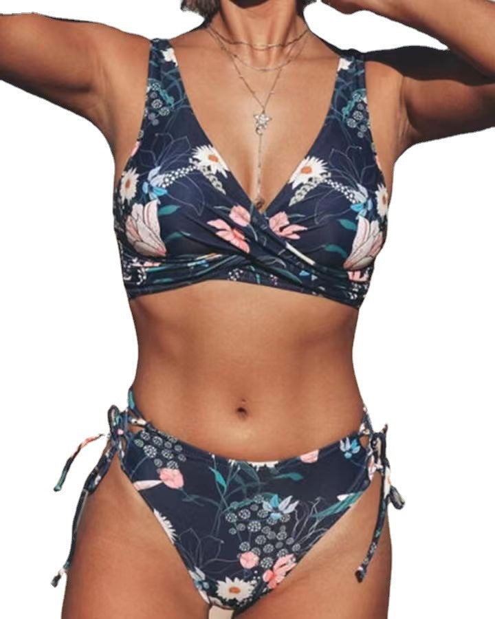 Women's Floral Print Bikini Set | Blue Two-Piece Swimwear