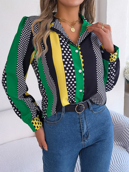 Women's Elegant Colour Block Long-Sleeve Shirt