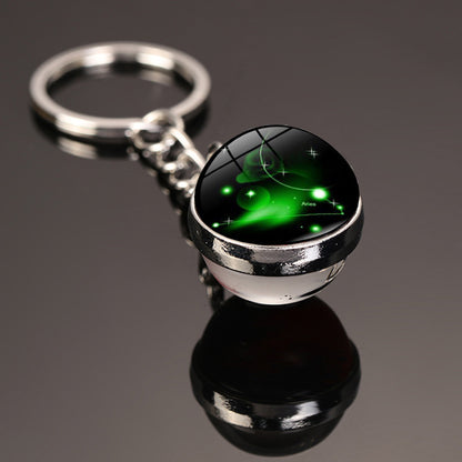 Zodiac Constellation Glass Dome Keychain | All 12 Star Signs