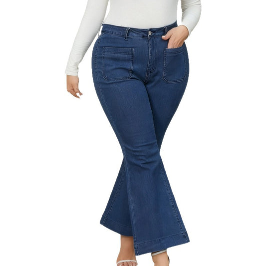 Women's Plus Size Flared Jeans - Mid-Rise Blue Denim, 1XL-5XL