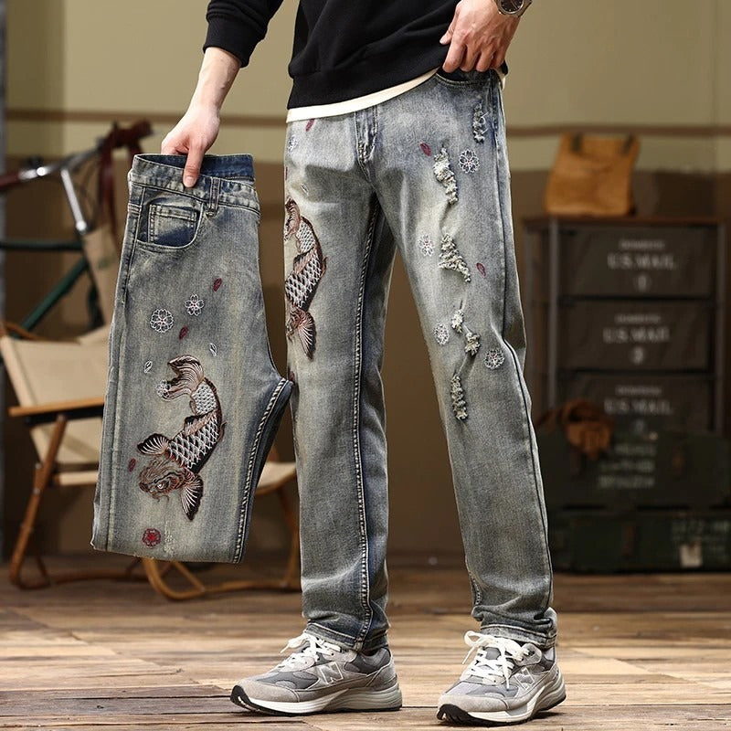 Men's Straight-Fit Stretch Denim Jeans – Relaxed Mid-Rise