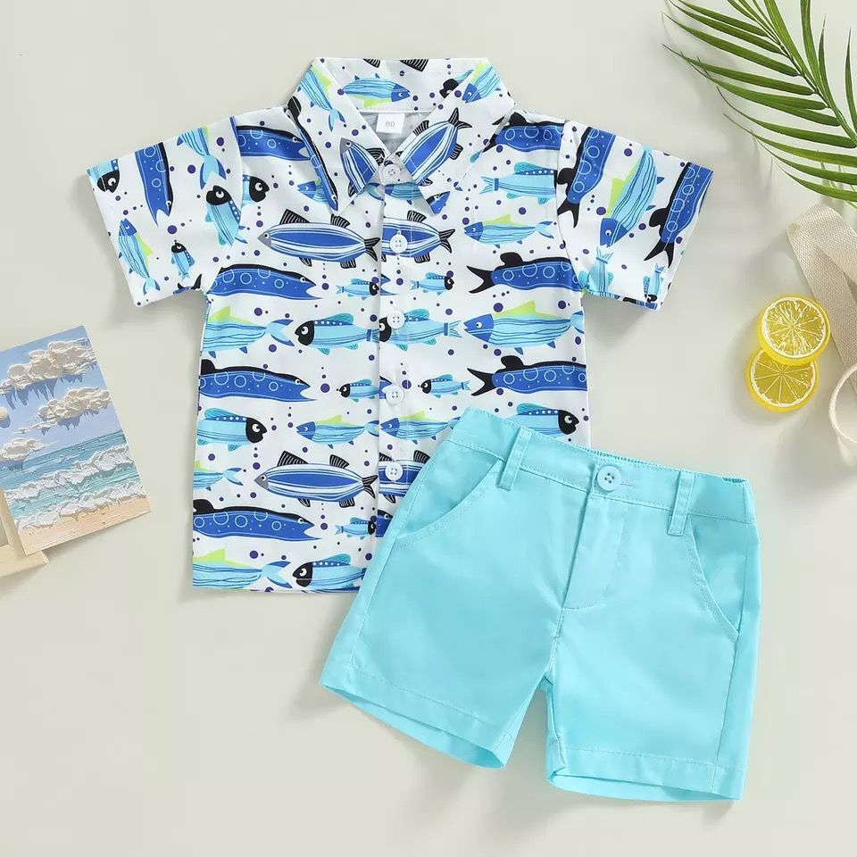 Boys' Printed Short-Sleeve Shirt & Shorts Two-Piece Set