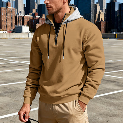 Men's Stand Collar Fleece-Lined Hoodie – Loose Fit Pullover | 8 Colours | Sizes S–3XL