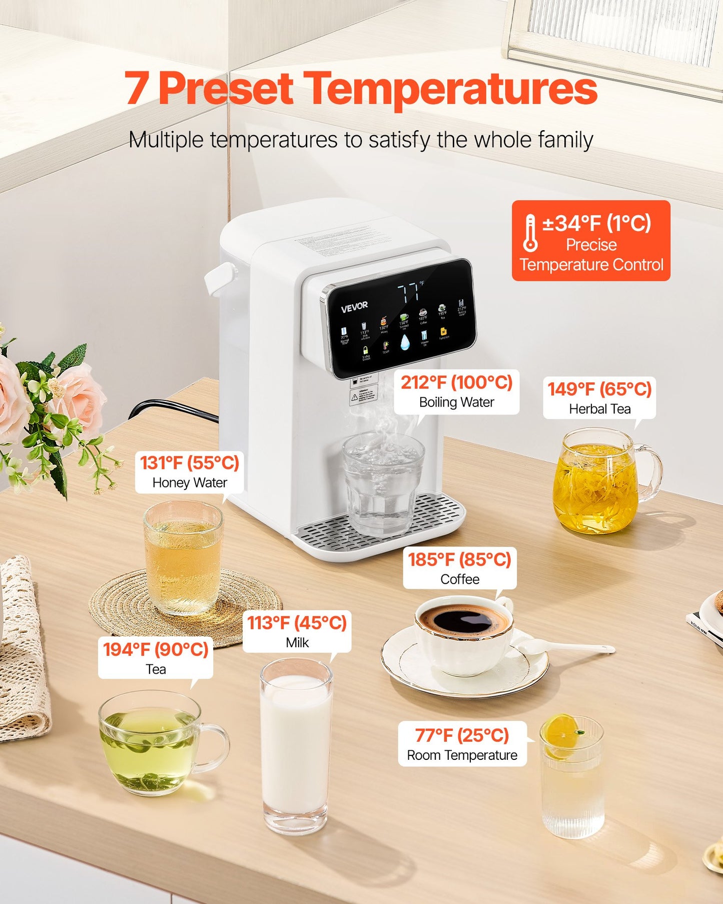 Countertop Instant Hot Water Dispenser – 7 Temps, 7 Volumes, 3.5L Tank