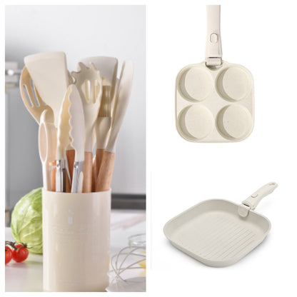 Silicone Kitchen Utensils with Wooden Handle