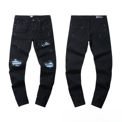 Men's Casual Ripped Denim Jeans – Mid-Rise Cotton, Waist Sizes 30–38