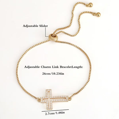 Full Diamond Cross Bracelet | Gold Electroplated Copper Unisex Bracelet