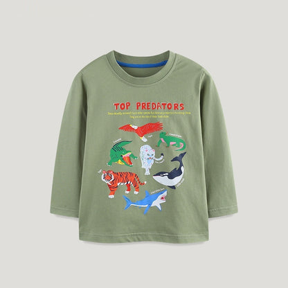 Children's Cartoon Animal Print Long Sleeve T-Shirt | Boys Cotton Top