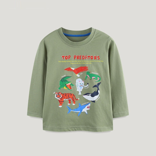 Children's Cartoon Animal Print Long Sleeve T-Shirt | Boys Cotton Top