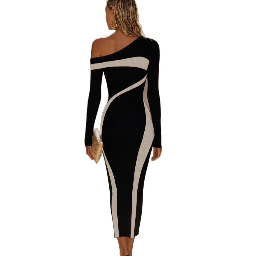 Women's Knitted Off-Shoulder Midi Dress | Black | XS-2XL