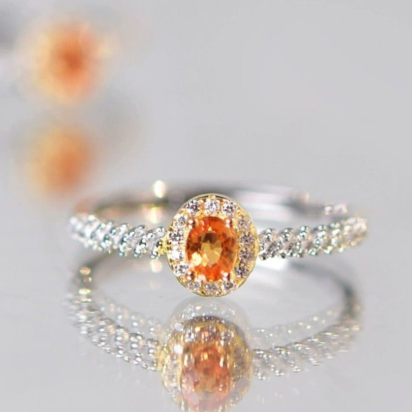 Red Zircon Adjustable Open Ring | Nature Motif Copper Ring for Women