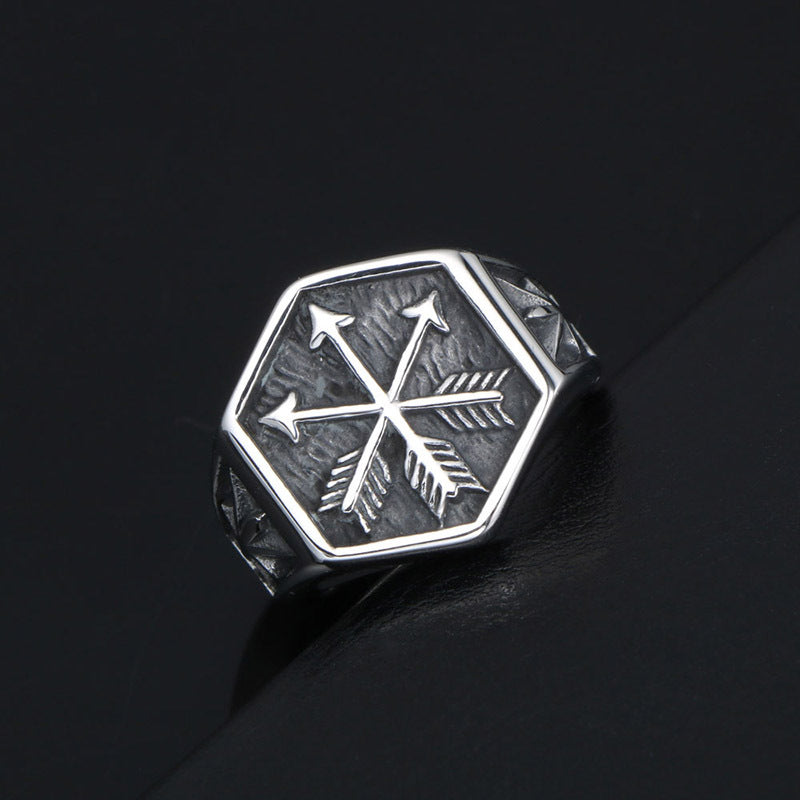 Unisex Titanium Steel Dripping Oil Retro Ring – Geometric Couple Band