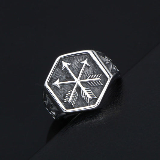 Unisex Titanium Steel Dripping Oil Retro Ring – Geometric Couple Band
