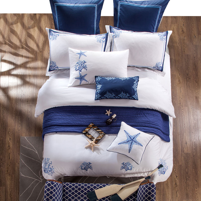 Nordic Embroidered Cotton Bedding Set – 4-Piece White Duvet Cover