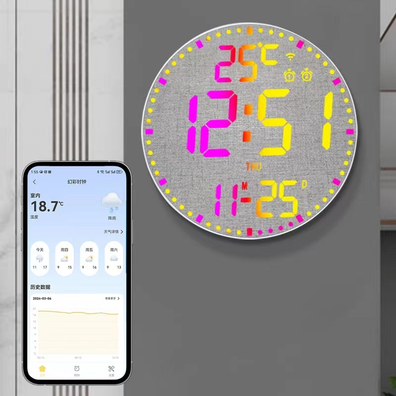 Smart WiFi LED Wall Clock with RGB Lighting & Alarm