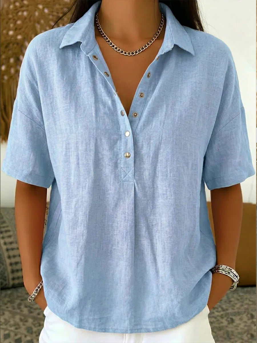 Women's Single-Breasted Lapel Short-Sleeve Shirt