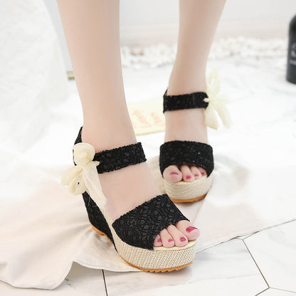 Women's Floral Print Wedge Sandals | Ribbon Tie | EU 35–40
