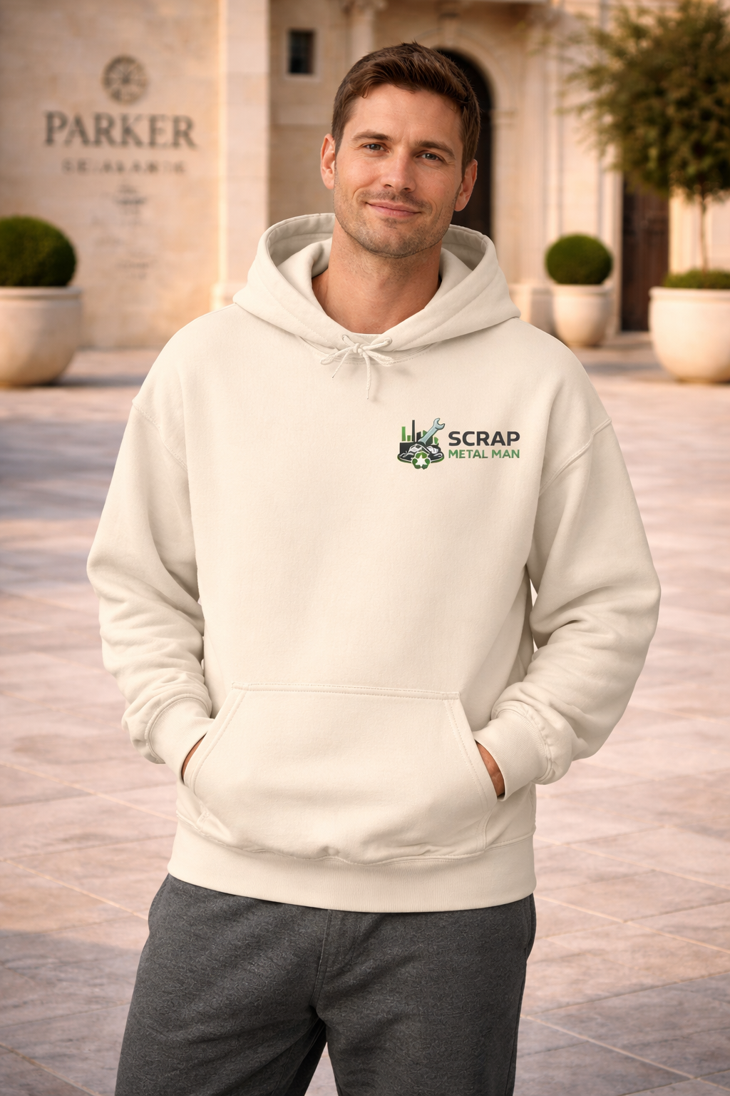Scrap Metal Man Logo Hoodie – Industrial Style Unisex Sweatshirt
