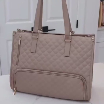 Women's Quilted Tote Bag | Insulated Lunch Compartment & Wallet