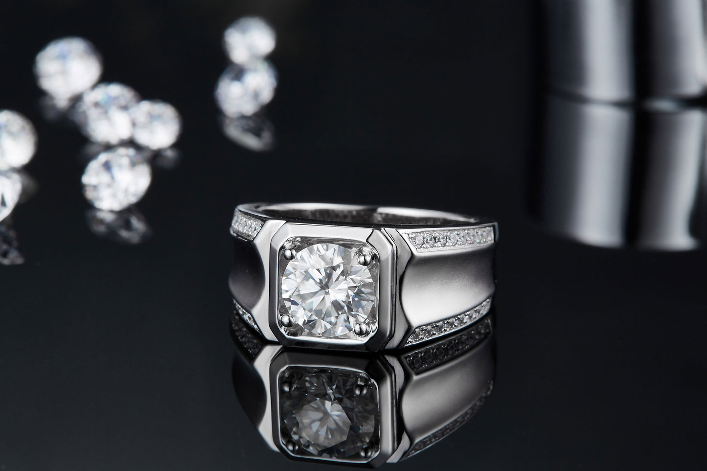Men's Moissanite 925 Sterling Silver Platinum-Plated Ring | 1, 2 & 3 Carat | GRA Certified