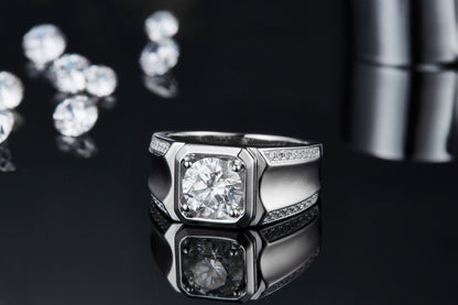 Men's Moissanite 925 Sterling Silver Platinum-Plated Ring | 1, 2 & 3 Carat | GRA Certified