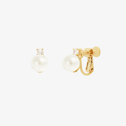 Cubic Pearl Clip On Earrings-0
