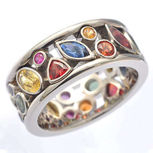 Unisex Alloy Zircon Hollow Geometric Ring – Multicolour Statement Band